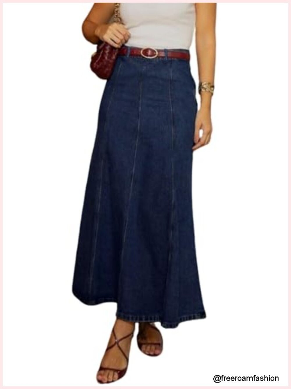 Stretchy High Waist Patchwork Denim Maxi Skirt Flowy A-Line Long Jean Skirt